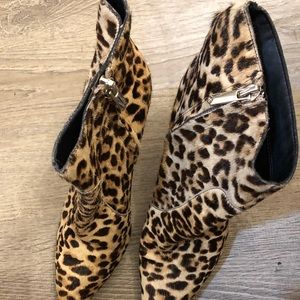 Sam Edelman leopard cow hair 3” heel ankle boots